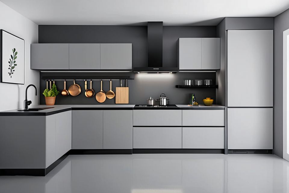 Cozinha modulada cinza minimalista