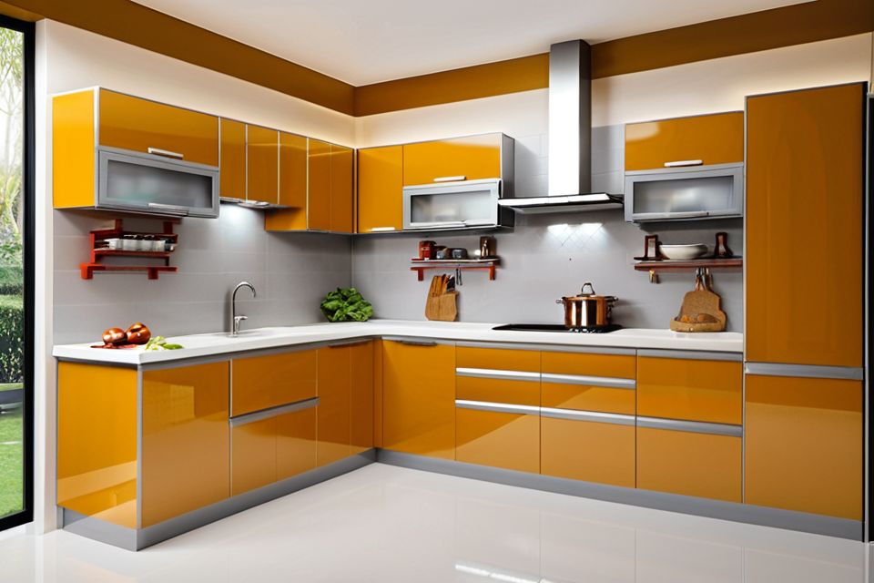 Cozinha modulada com bancada decorativa