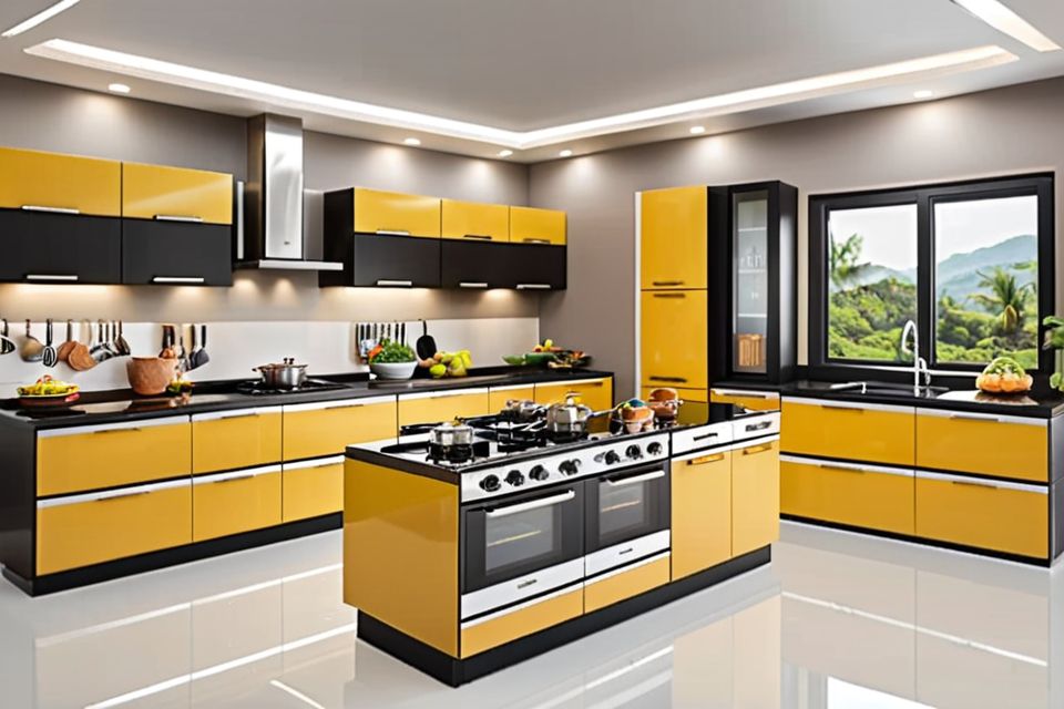 Cozinha modulada com ilha e cooktop