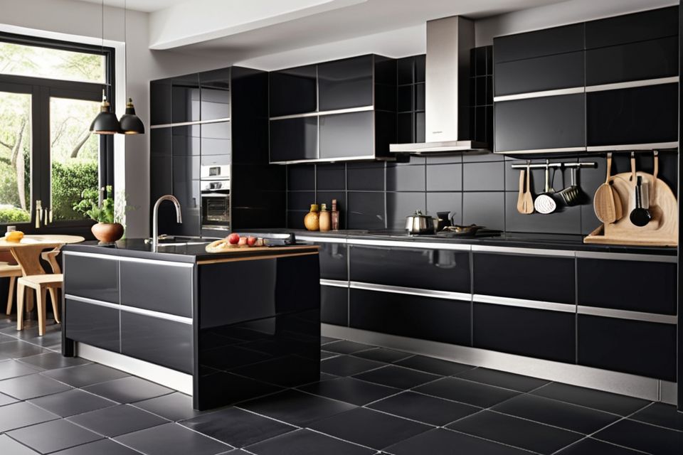 Cozinha modulada com porcelanato preto