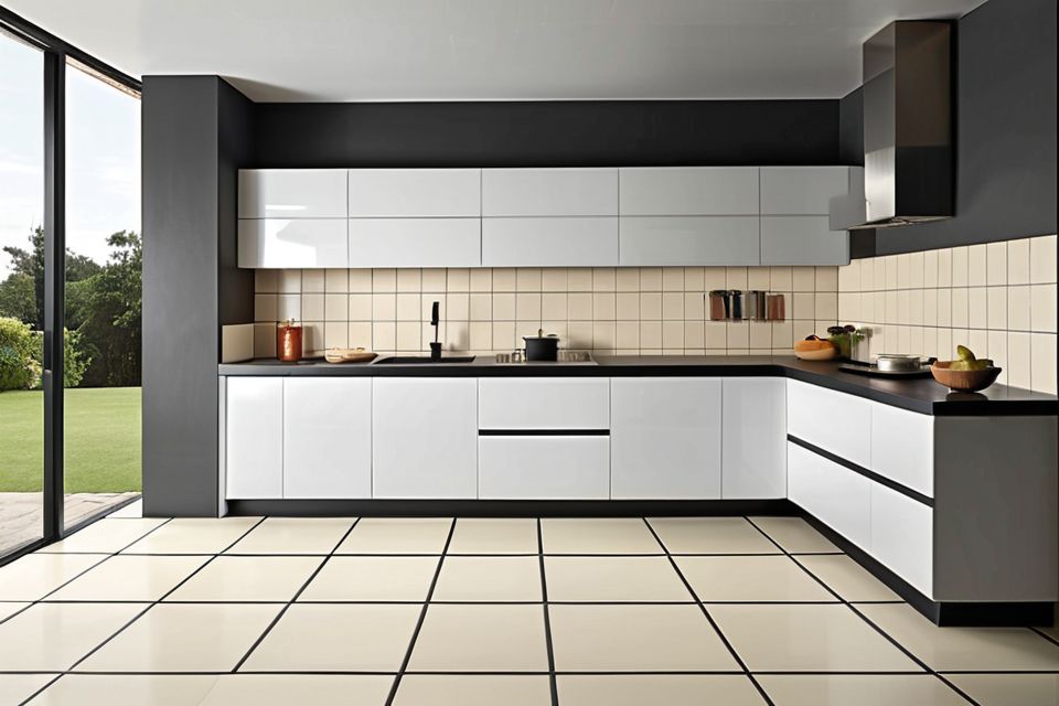 Cozinha modulada com porcelanato minimalista