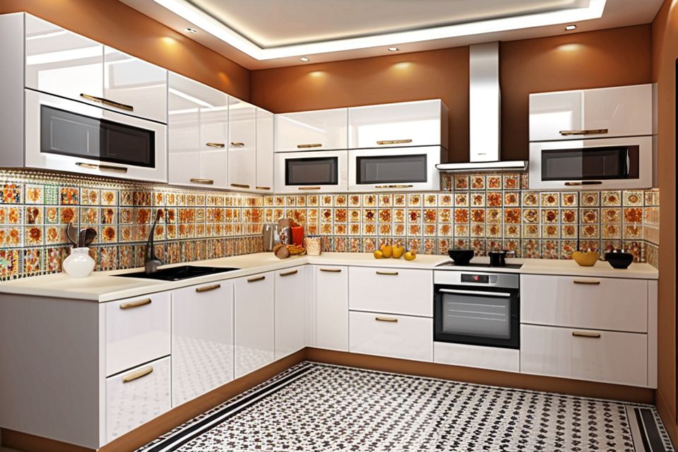 Cozinha modulada com porcelanato em mosaico