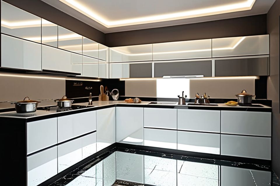 Cozinha modulada com porcelanato espelhado