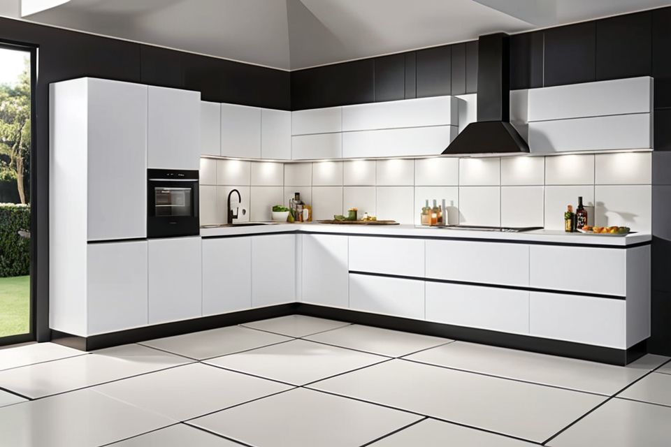 Cozinha modulada com porcelanato branco acetinado