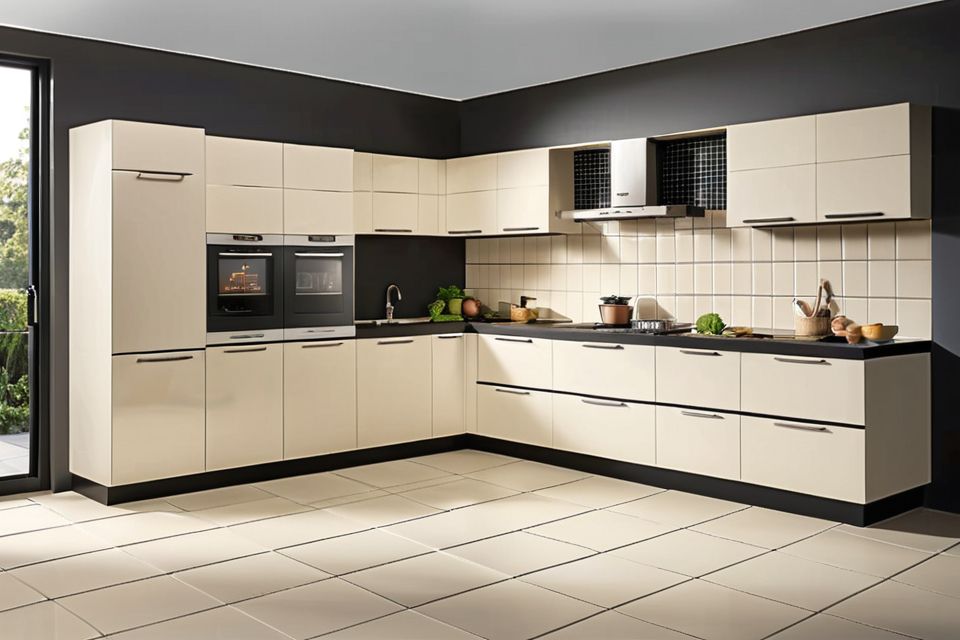 Cozinha modulada com porcelanato liso