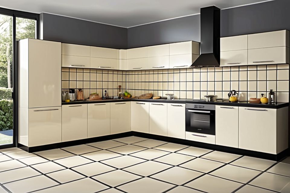 Cozinha modulada com porcelanato quadrado