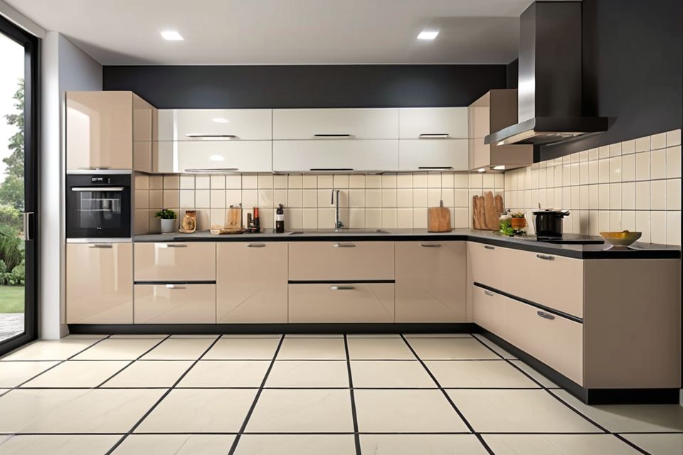 Cozinha modulada com porcelanato retangular