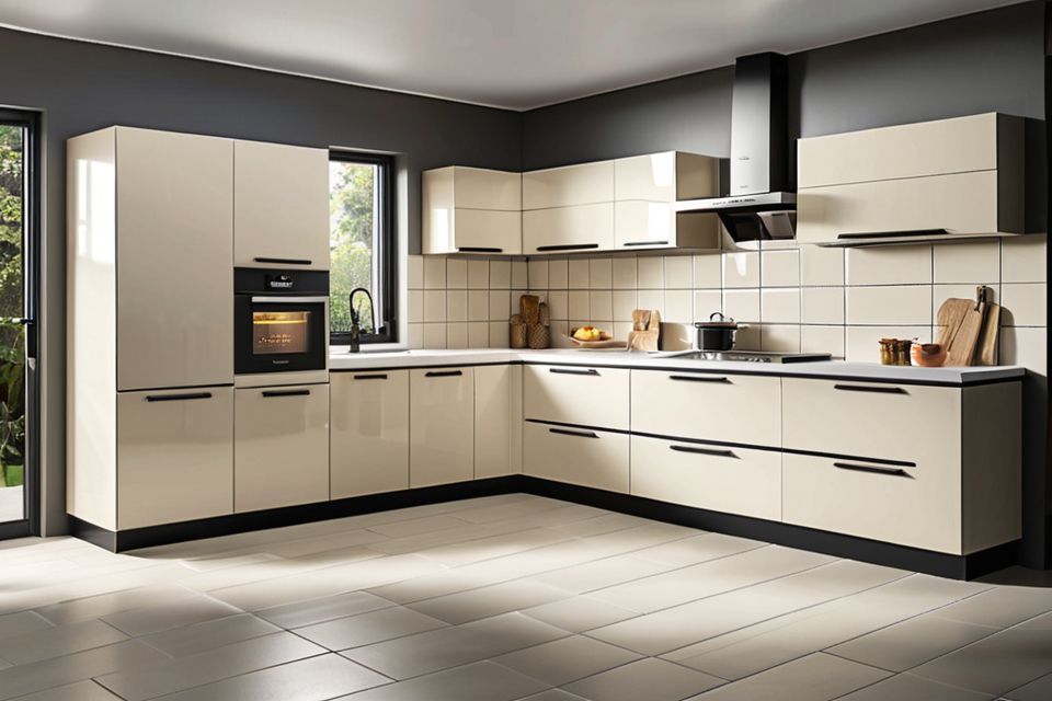 Cozinha modulada com porcelanato grande