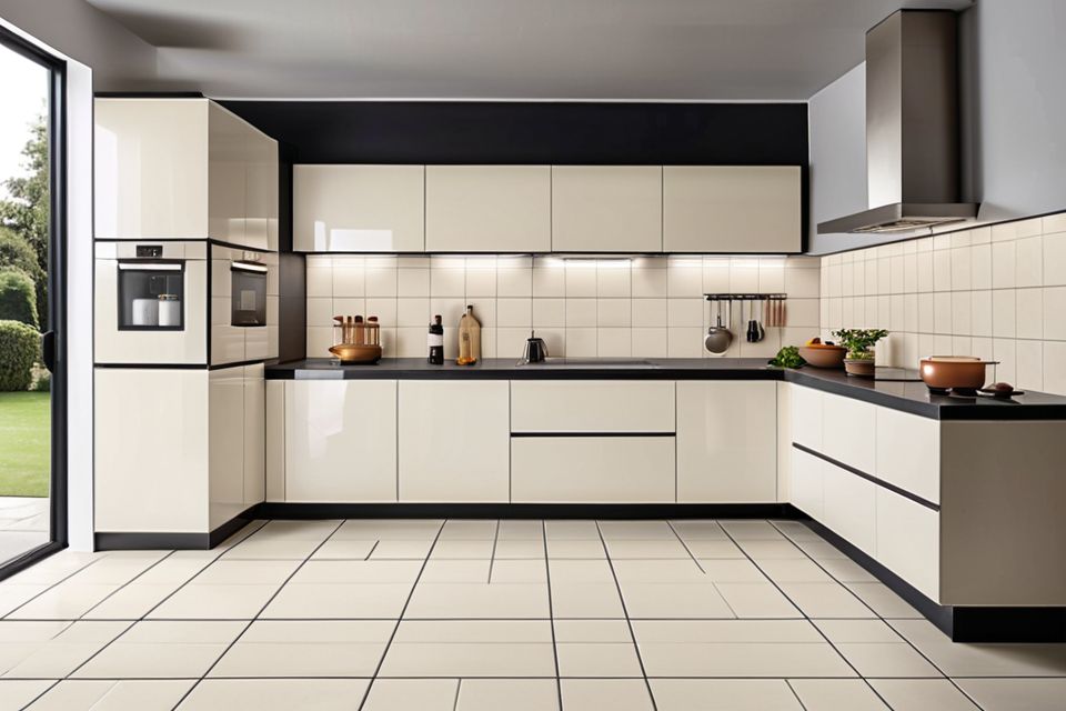 Cozinha modulada com porcelanato delicado