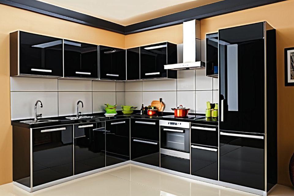 Cozinha modulada com vidro preto