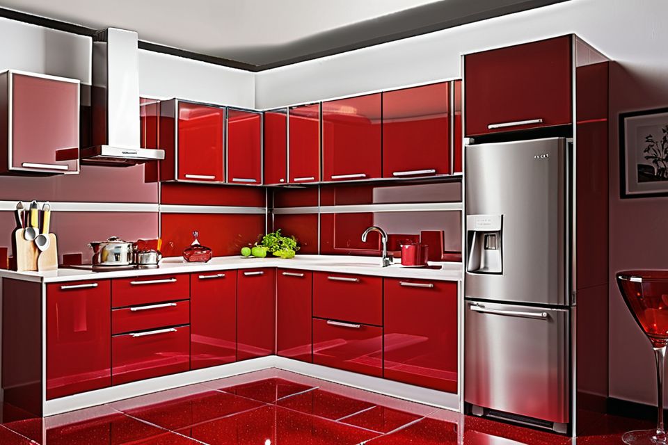 Cozinha modulada com vidro vermelho