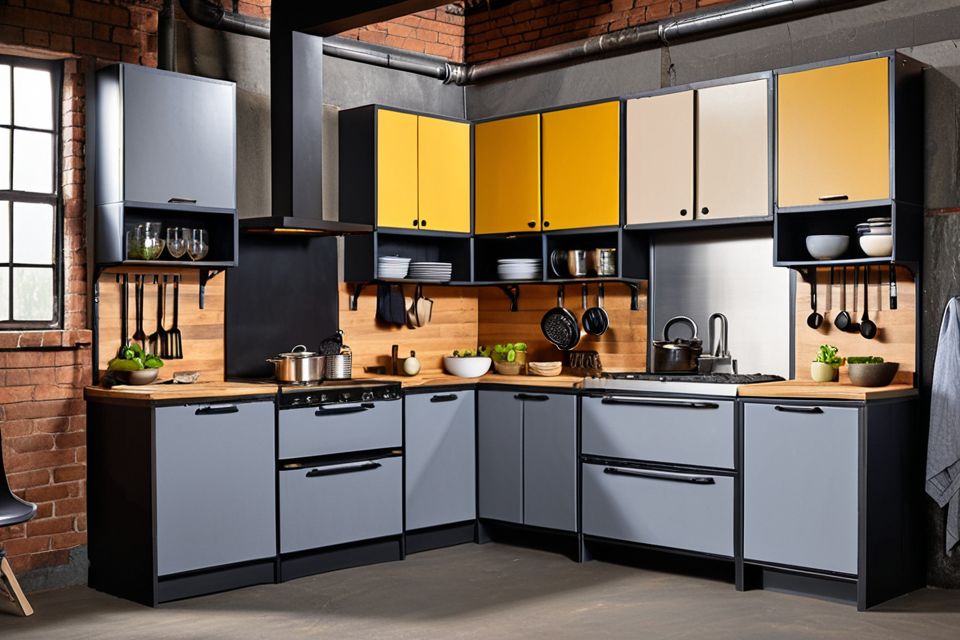 Cozinha modulada de canto estilo industrial