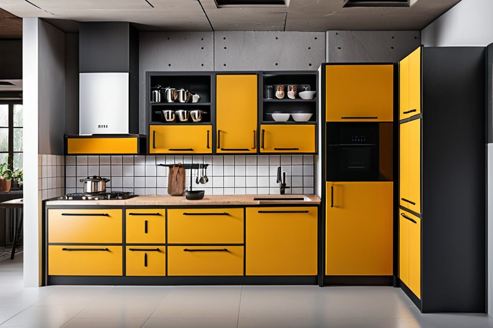 Cozinha modulada em MDF com design industrial