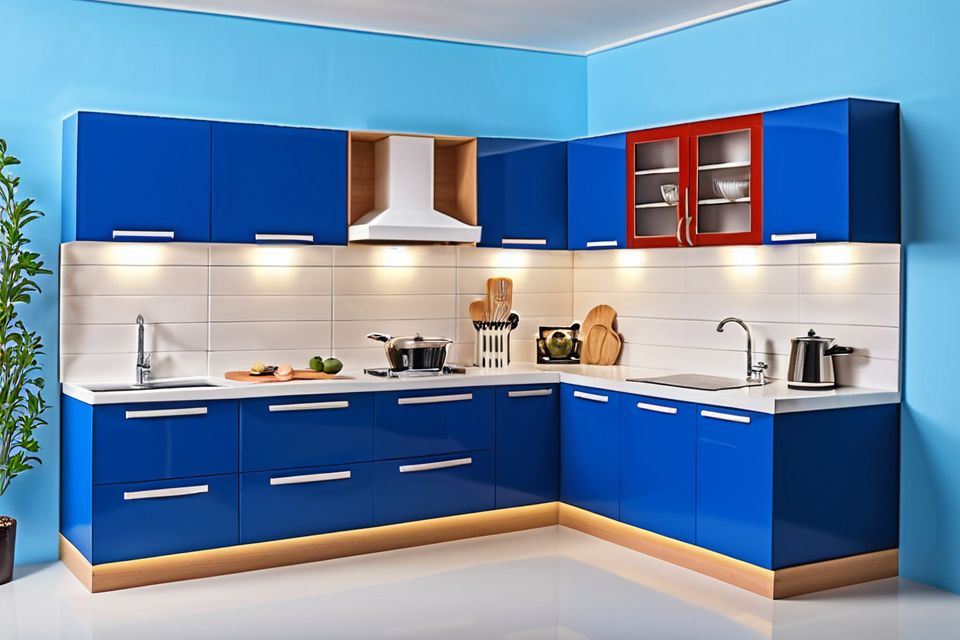 Cozinha modulada em MDF azul e elegante