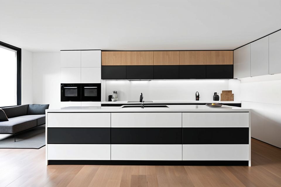 Cozinha modulada integrada à sala minimalista