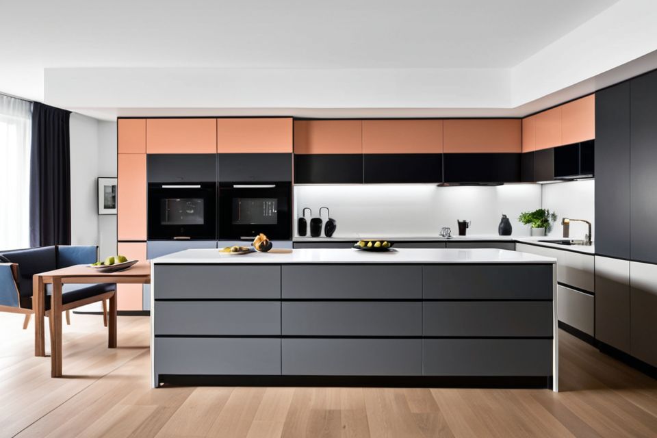 Cozinha modulada integrada à sala funcional e elegante