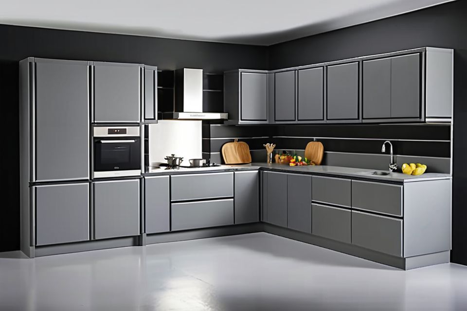 Cozinha modulada linear cinza