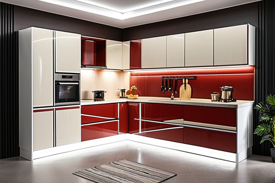 Cozinha modulada linear com iluminação embutida