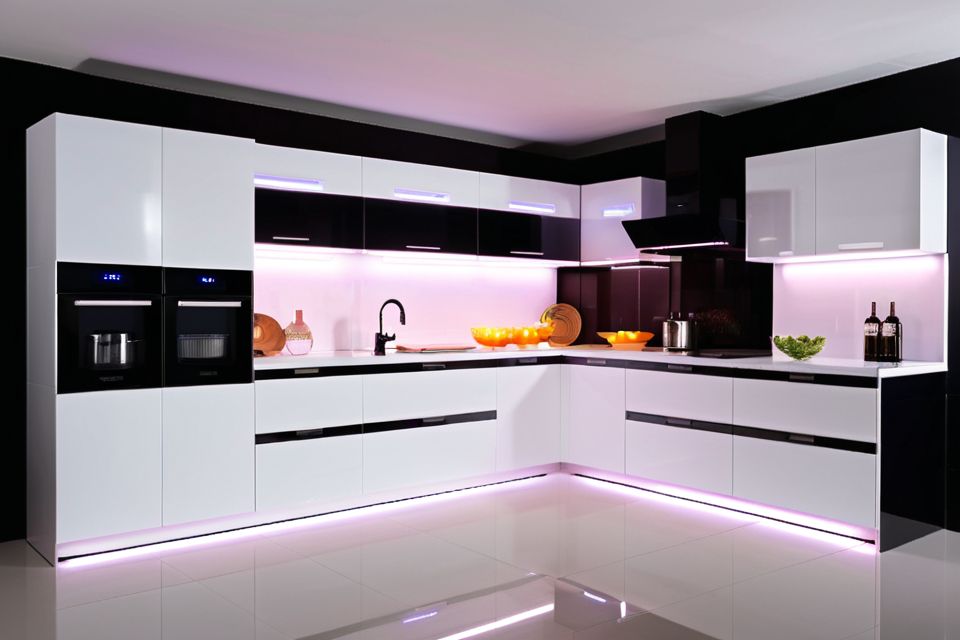 Cozinha modulada moderna com iluminação LED