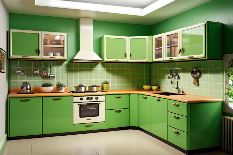 Cozinha modulada retrô verde