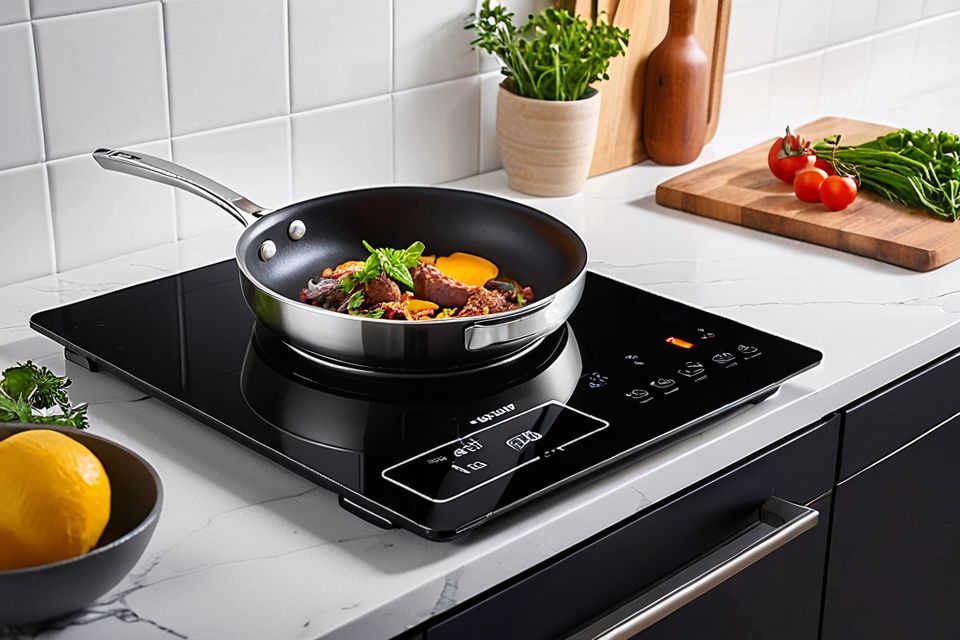 Cozinha planejada com cooktop de indução portátil