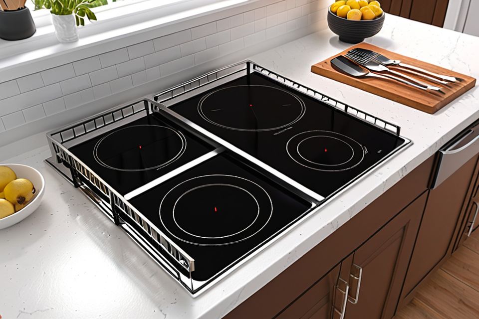 Cozinha planejada com cooktop e divisórias organizadoras