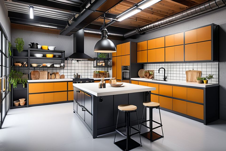 Cozinha planejada com design industrial moderno