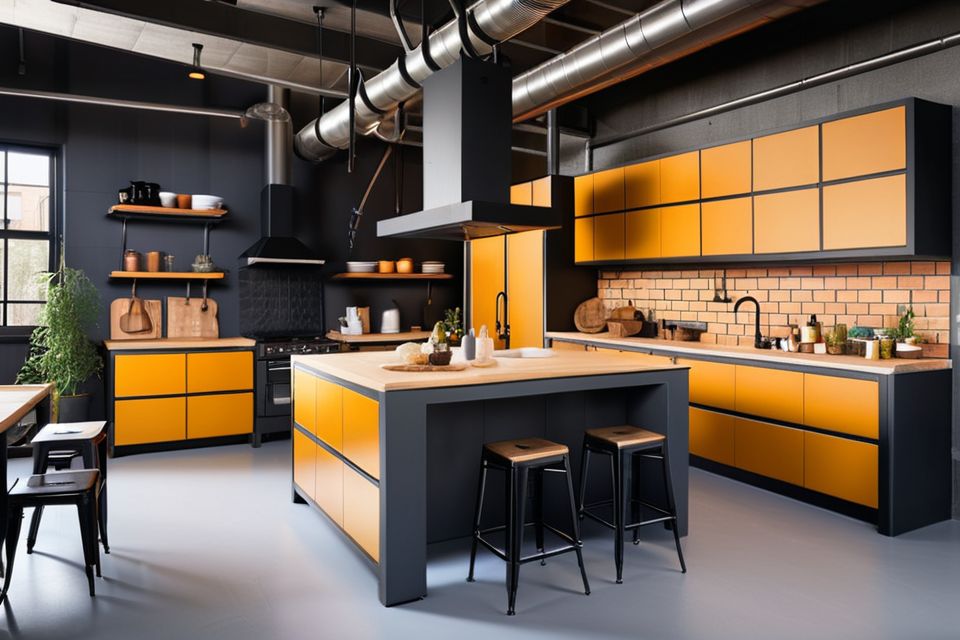 Cozinha planejada com design industrial e estilo urbano moderno