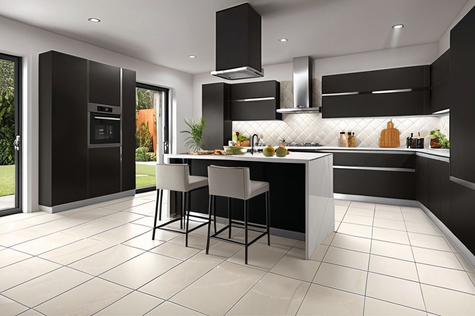 Cozinha planejada com revestimento em porcelanato estilo industrial