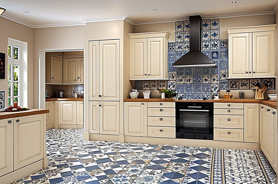 Cozinha planejada grande com azulejos decorativos