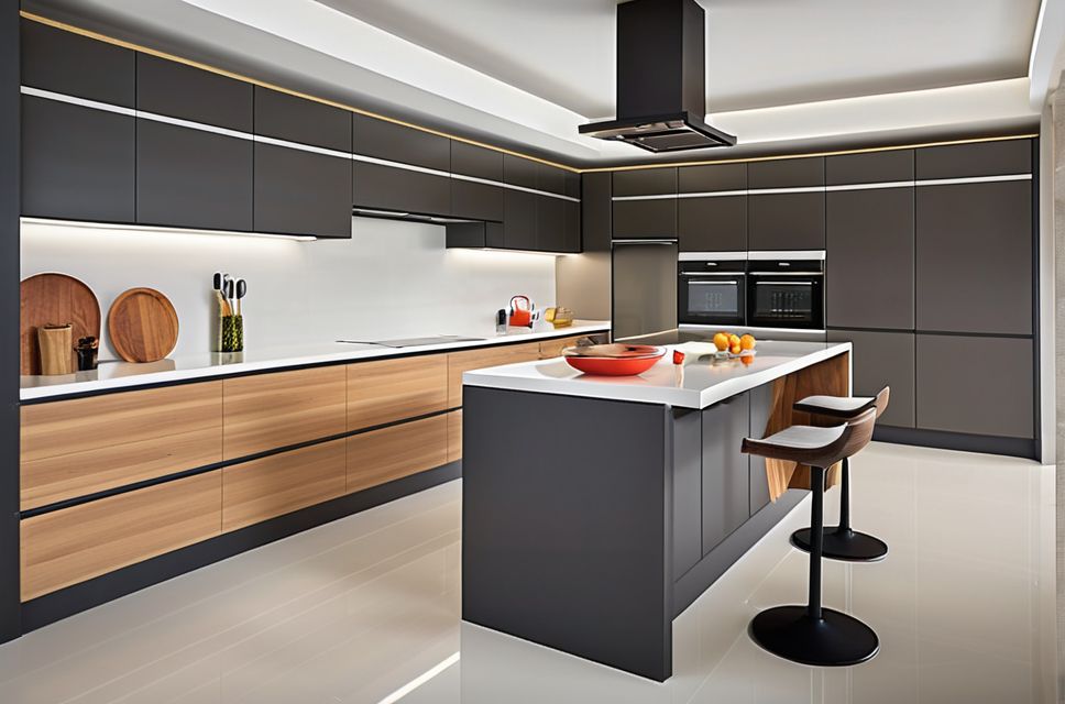 Cozinha planejada linear com design contemporâneo