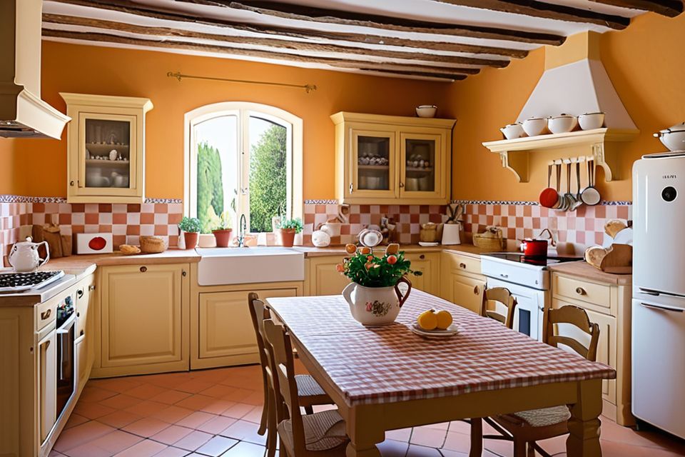 Cozinha planejada no estilo provençal com decoração romântica