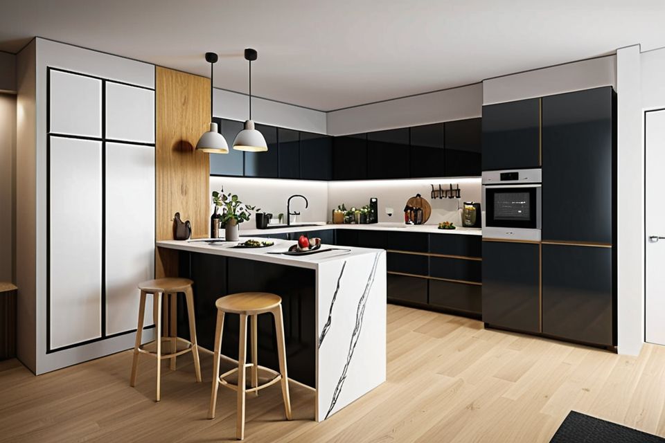 Cozinha planejada para apartamento com design contemporâneo